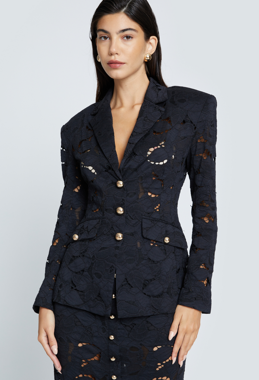 JACKIE CURVED LACE BLAZER