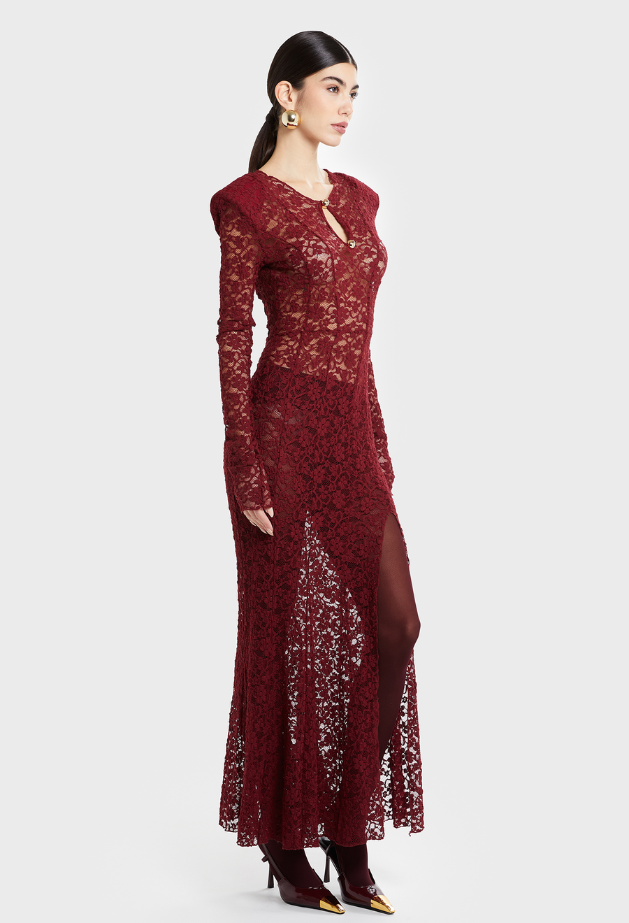 BURGUNDY NETA LACE DRESS