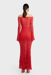 RED DONNA OFF SHOULDER DRESS