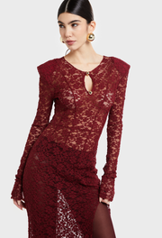 BURGUNDY NETA LACE DRESS