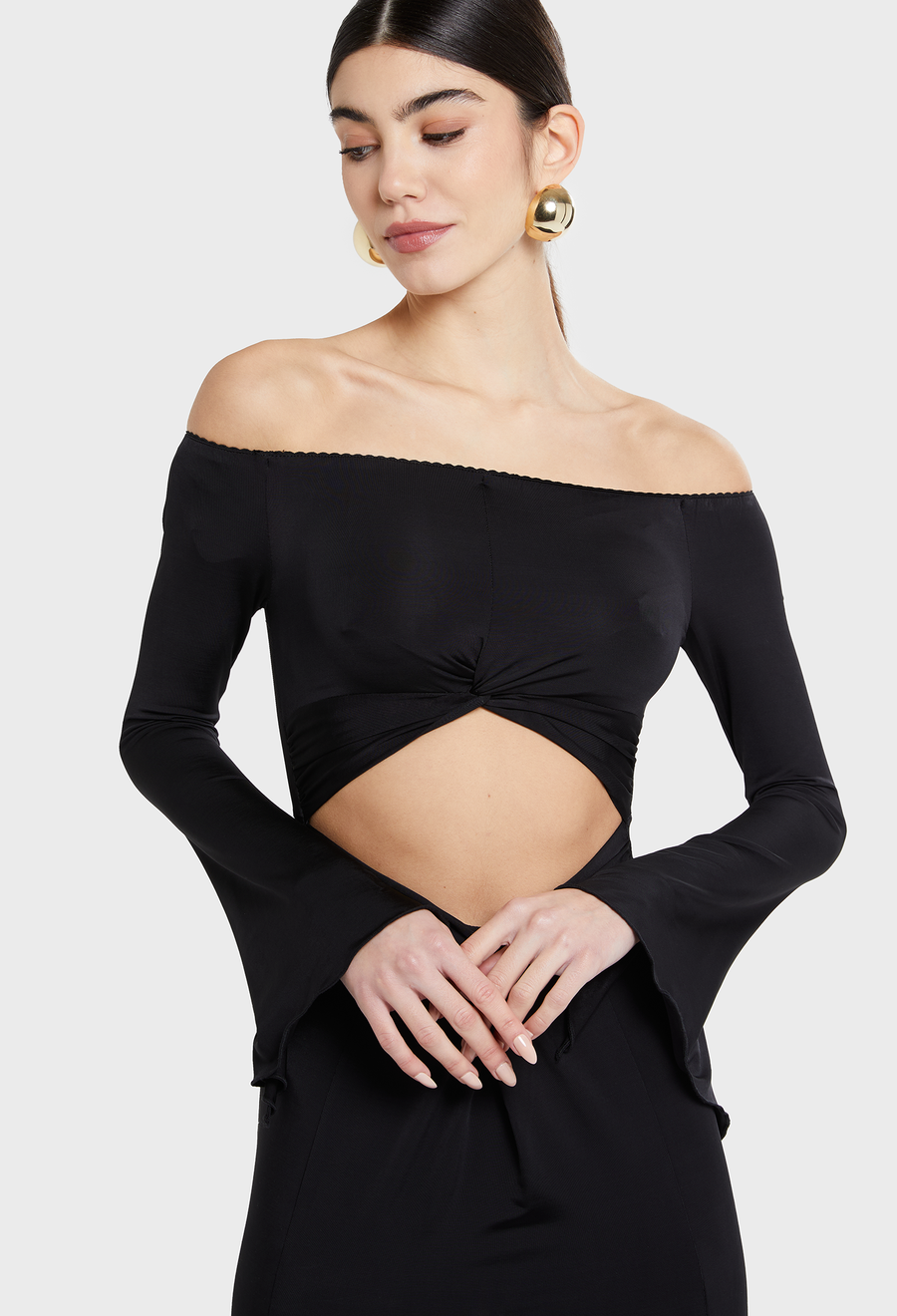 BLACK DONNA OFF SHOULDER DRESS