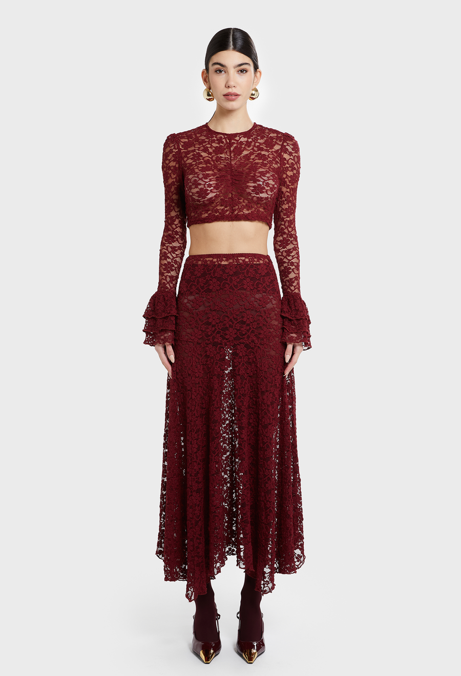 BURGUNDY RENE LACE CROP TOP