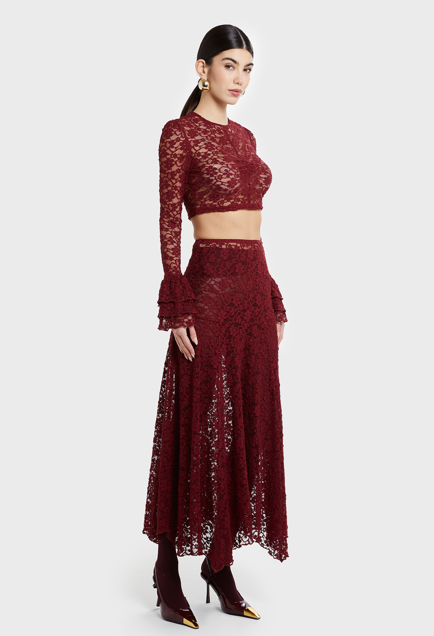 BURGUNDY DELPHINE LACE SKIRT