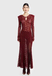 BURGUNDY NETA LACE DRESS