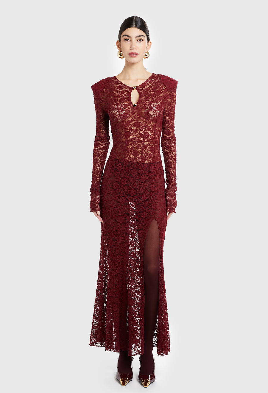 BURGUNDY NETA LACE DRESS