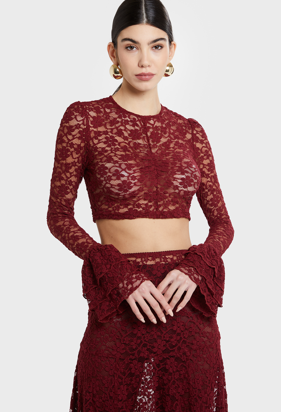 BURGUNDY DELPHINE LACE SKIRT